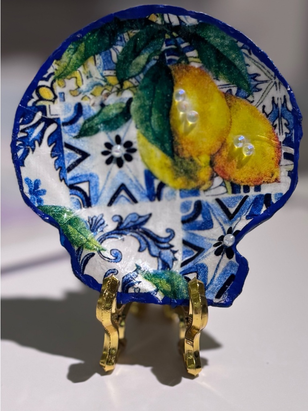 Handcrafted Blue & Yellow Lemon Decorative Plate - Home Art